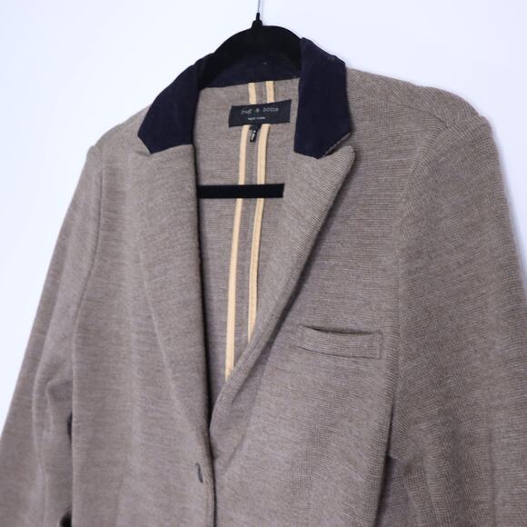 RAG & BONE Fitted Wool Strand Jacket Taupe Elbow Patch Women's M - Picture 6 of 12